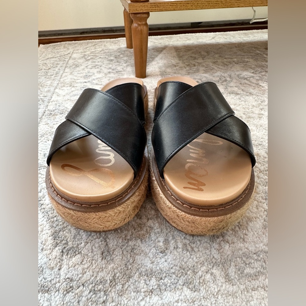 💕 Sam Edelman 💕 Korina Leather Slip On Platform Sandals - Picture 2 of 8